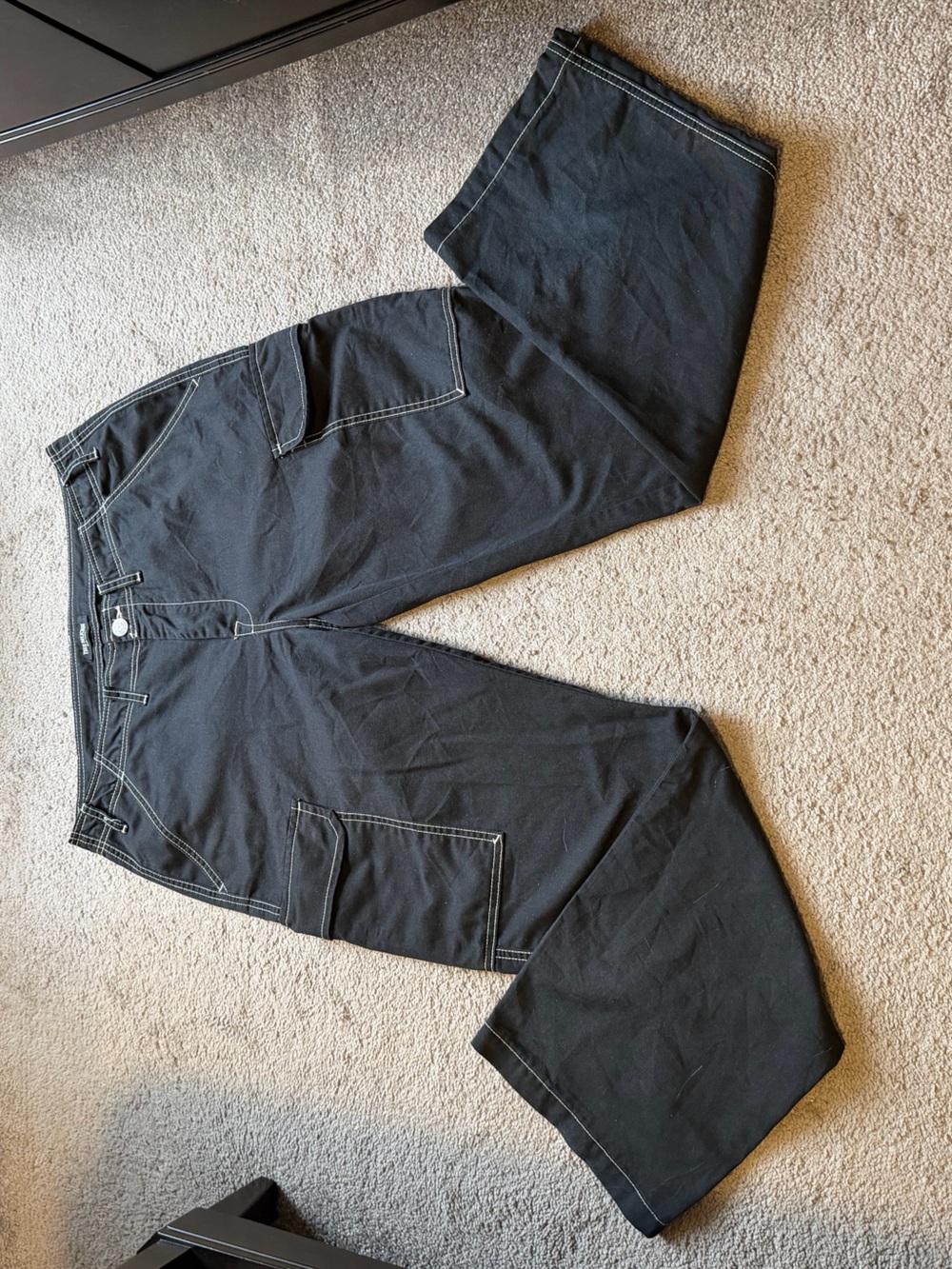 True Religion Black Men's Cargo Pants with Contrast Stitching